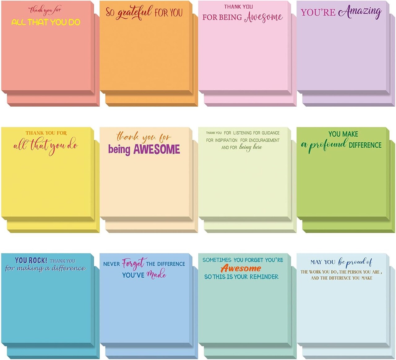 24 Pcs Employee Appreciation Sticky Notes Thank You Gifts Bulk Motivation Note Pads Mini Inspirational Post Note Gift for Teacher Nurse Staff Coworker Office Supply 3 x 3''(Colorful,Thanks)